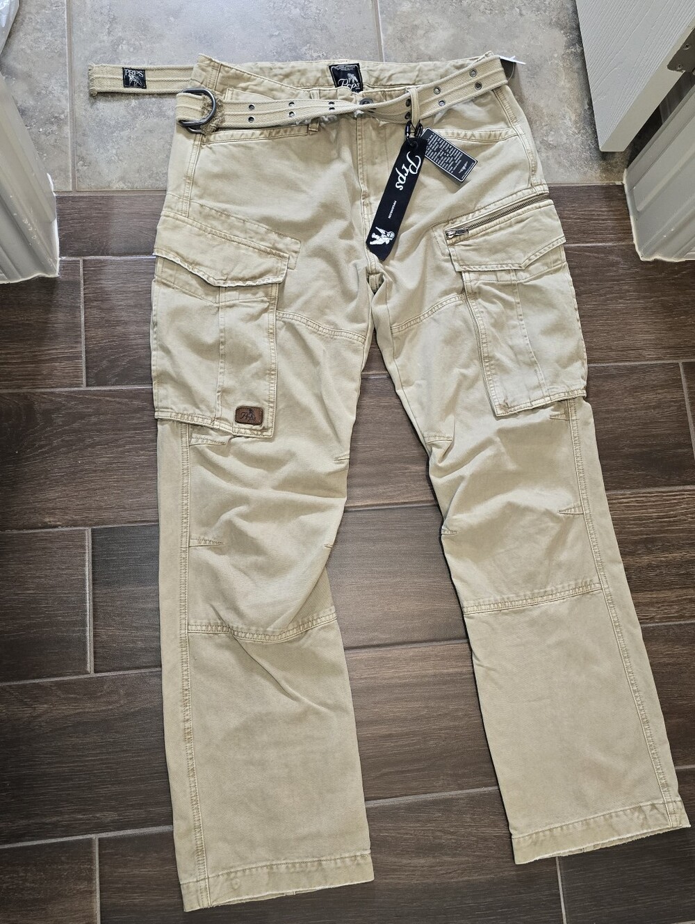Prps Japanese Denim Work Cargo Pants Mens Sz 34 Distressed Faded Stretch New